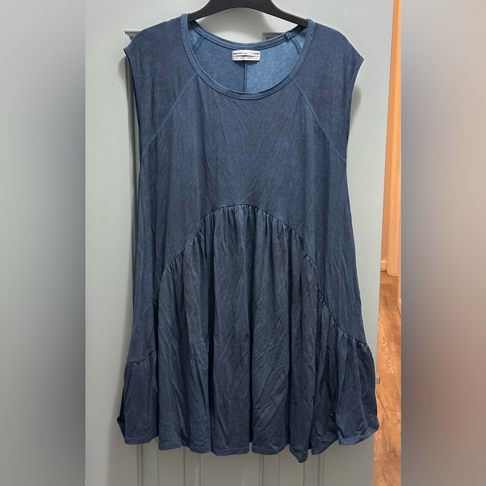 Urban Outfitters Acid Wash Navy Blue Flowy Cap Sleeve Dress Size Small
